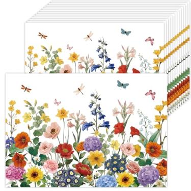 Imagem de HSDSH Pacote com 50 jogos americanos de papel de flores silvestres descartáveis, 40 x 28 cm, margarida, lavanda, folhas florais de primavera, tapetes de mesa de borboleta, flores silvestres, para casa