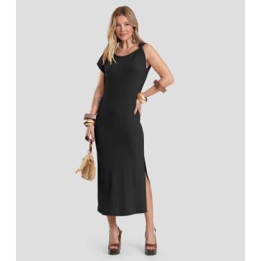 Imagem de Vestido Midi Canelado Dianna Preto, P, Preto