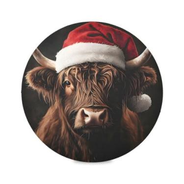 Imagem de STAYTOP Jogo americano redondo de vacas Highland de Natal, 6 peças, tapetes de mesa antiderrapantes fáceis de limpar para casa, cozinha, churrasco, festa, decoração de mesa