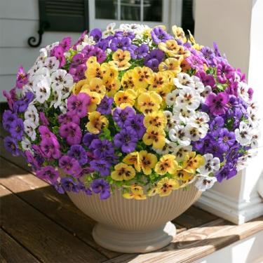 Imagem de Ivydale Flores artificiais falsas de amor-perfeito para ambientes externos, 20 peças de amores-perfeitos mistos de seda sintética resistentes a UV para varanda, quintal, pátio, janela, caixa de