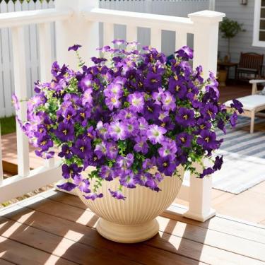 Imagem de INQCMY Flores artificiais para atividades ao ar livre, plantas falsas, decoração de primavera, 12 pacotes de flores de seda realistas resistentes a UV para plantadores externos, varanda, quintal