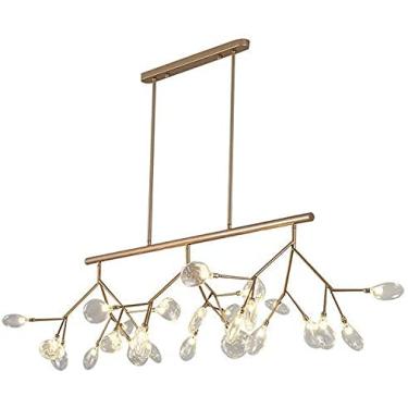 Imagem de Lustre Nordic Branch Sputnik, Lustre contemporâneo retangular Firefly com 27 lâmpadas de vidro transparente e LED G4 policromático para iluminação interna de ilha de sala de jantar, dourado,