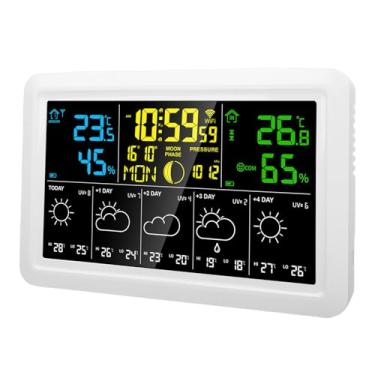 Imagem de AUNMAS Relógio de Previsão do Tempo, Estação Meteorológica para Uso Doméstico Interno e Externo, Relógio Atômico Termômetro Higrômetro Dupla Potência (Plugue UE 220V)