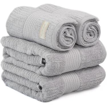 Imagem de Kit 4 Toalhas Buddemeyer Fio Penteado Canelado Prata 2 banho 2 rosto