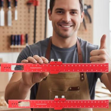 Imagem de Régua de madeira de 300 mm, régua de medição de precisão com guia ajustável e referência de 45 graus, régua de layout multiuso para marcenaria, uso em oficina e marcação métrica