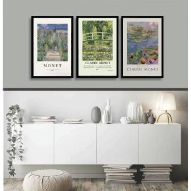 Imagem de Kit 3 Quadros Decorativos Artes De Monet 45X34Cm