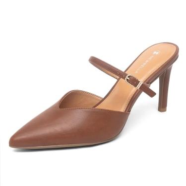 Imagem de NEWBELLA Sandálias femininas de salto fino com tira no peito do pé com fivela de metal, sapatos elegantes de verão de salto médio para casamentos e festas, Marrom, 37