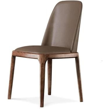 Imagem de Cadeira de jantar confortável de couro PU, molduras de madeira de estilo moderno e pernas de madeira de nogueira, cadeira de escritório ergonômica, confortável, premium
