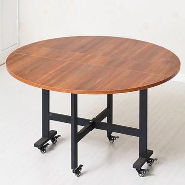 Imagem de Mesa de jantar dobrável redonda móvel, mesa de jantar com 6 rodas, mesa de cozinha com folhas suspensas para espaços pequenos, suporte de aço carbono, dobrável em 3 formas, suporta facilmente 400 kg