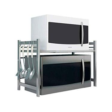 Imagem de Prateleira de cozinha para padeiros, suporte de forno de micro-ondas, prateleira de exibição multifuncional de 2 camadas, expansível de aço inoxidável 304, prateleira de micro-ondas para cozinha, sala