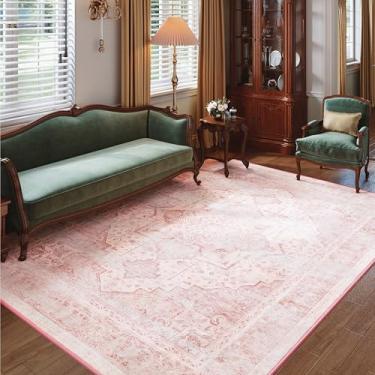 Imagem de Tapete vintage lavável 22 x 30,5 cm rosa - tapetes antiderrapantes desgastados macios grandes tapetes retrô para sala de estar, meninas, quarto, escritório, decoração de casa, rosa