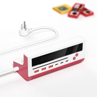 Imagem de Régua de linha FC estilo retrô 10 em 1 com 4 tomadas CA e 6 portas USB (3 USB-C), carregamento rápido PD 20W, proteção múltipla, certificado ETL, para jogadores e uso em home office (estilo retrô