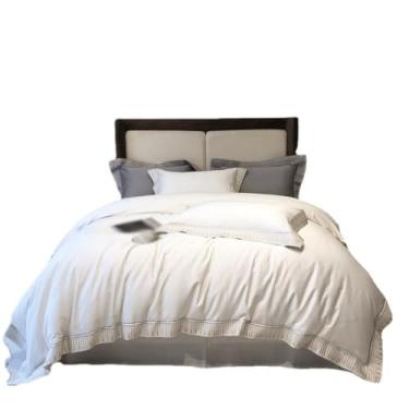 Imagem de THJKUPO A-Class Lençol de cama e capa de edredom de algodão bordado de quatro peças de algodão longo (200 x 230 cm)