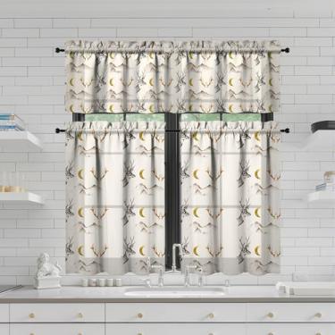 Imagem de Tapesb Conjunto de 3 peças de cortina de cozinha com chifres de veado engraçados para decoração de janela pequena sobre a pia essenciais para cozinha, quarto, lavanderia, 69,8 x 91,4 cm