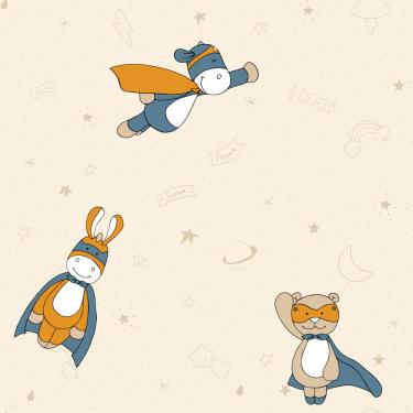 Imagem de Papel de Parede Fofura Baby Ursinhos Super Heróis Bege e Azul FF4042