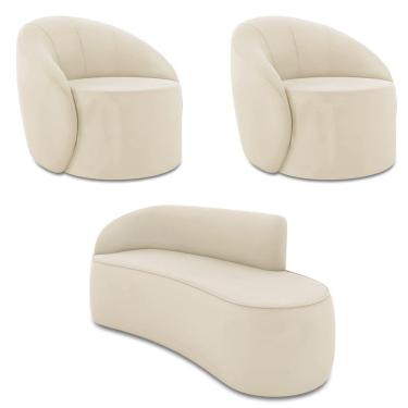 Imagem de Sofá 3 Lugares Orgânico 180cm Morgan E 2 Poltronaslua Veludo Bege D03 - D'rossi