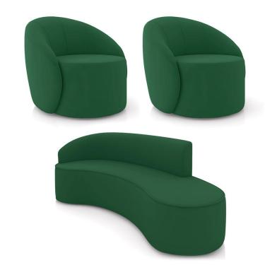 Imagem de Sofá 4 Lugares Orgânico 220cm Morgan E 2 Poltronas Lua Veludo Verde D03 - D'rossi