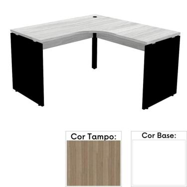 Imagem de Mesa De Escritório Em L Pé Painel Pe25 Em Mdp 145 X 145 X 60 Cm Cor Noce Naturalle E Base Branca