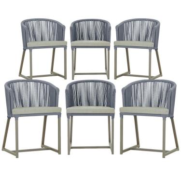 Imagem de 6 Cadeiras De Jantar Noronha Fendi Corda Náutica E3 Trama Prata
