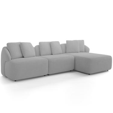 Imagem de Sofá 3 Lugares com Chaise Direito Sala Living 254cm Arlo F04 Bouclê Cinza - Lyam Decor