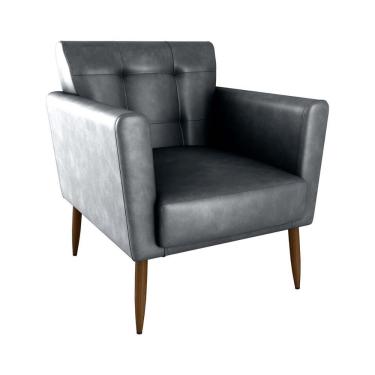 Imagem de Poltrona Decorativa Confortável Pés Em Madeira Maciça Cancun Sintetico Preto Matrix Sintetico Rustico Preto