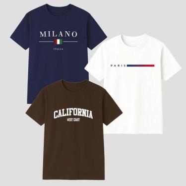 Imagem de Kit 3 Camisa Camiseta Masculina Estilosa Casual 100 Algodão Confortave