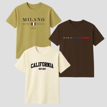 Imagem de Kit 3 Camisa Camiseta Masculina Estilosa Casual 100 Algodão Confortave