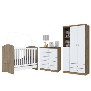 Imagem de Dormitório Infantil Bala De Menta Com Guarda Roupa, Cômoda E Berço Rústico-branco - Móv...