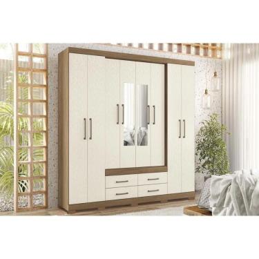 Imagem de Guarda Roupa 8 Portas (2 C- Espelho) E 4 Gavetas C- Pés Nápoles Jatobá-areia - Santos Andirá