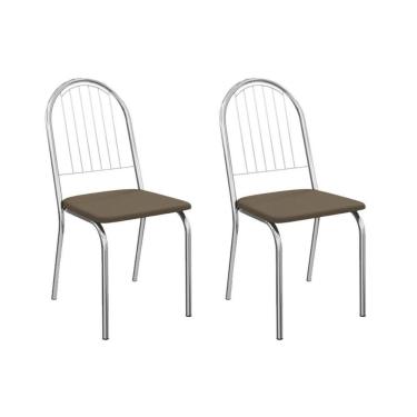 Imagem de Cadeira Sala De Jantar Noruega 2c077cr Aço Kit 2 Un Cromado/suede Cappuccino - Kappesberg