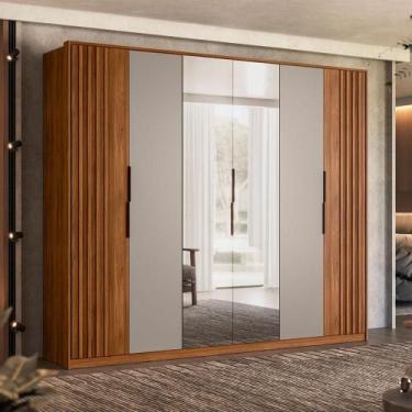 Imagem de Guarda-Roupa Casal com Espelho Atrice com Detalhe Ripado 6 Portas 6 Ga