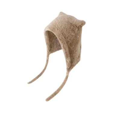 Imagem de Gorro De Inverno Unissex De Veludo De Vison Com Orelhas De Urso, Trico