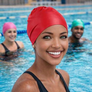 Imagem de Touca de natação de silicone adulto afro cabelo volumoso cor:marsala -