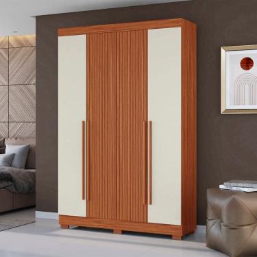Imagem de Guarda Roupa Roupeiro 240 4 Portas 2 Gavetas Cinamomo Ripado Off White Aramóveis