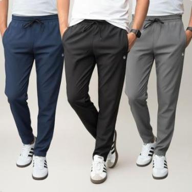 Imagem de Kit 3 Calça Casual Tactel Elastano Slim Esporte Confortável-Masculino