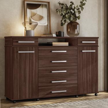 Imagem de Cômoda 7 Gavetas 2 Portas com Rodízios London Demóbile - Café/Touch