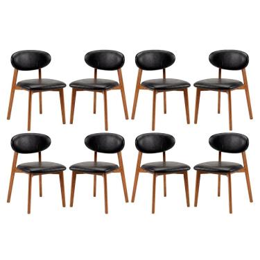 Imagem de Kit 8 Cadeiras de Jantar em Madeira Laura Estofada Couríssimo Preto CCS