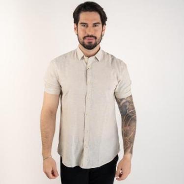 Imagem de Camisa Aramis Linho Slim Manga Curta Khaki-Masculino