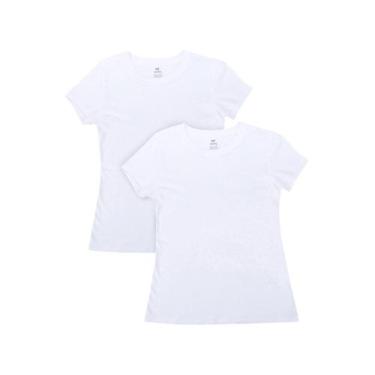 Imagem de Kit 2 Camisetas Hering Básica 4FAE Feminina, Branco, M
