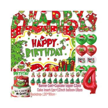 Imagem de Suprimentos Para Festa De Aniversário Com Tema Grinch Verde, Balões Pa