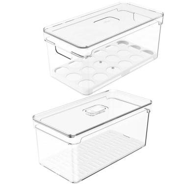 Imagem de Kit 2 Organizadores De Geladeira Porta Ovos 36 Un Porta Frutas Legumes Verduras 5L Clear Fresh OU