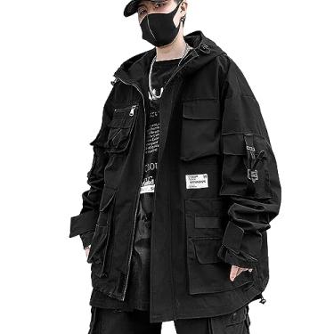 Imagem de XYXIONGMAO Roupas góticas táticas Techwear Jaqueta com zíper jaqueta corta-vento com capuz streetwear para homens, Preto, 3G