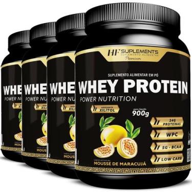Imagem de 4x WHEY PROTEIN POWER NUTRITION MOUSSE DE MARACUJA 900G - HF SUPLEMENT