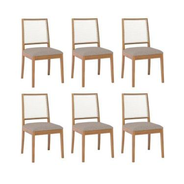 Imagem de Kit 6 Cadeiras para Sala de Jantar Estofadas Marcela Madeira/Bege