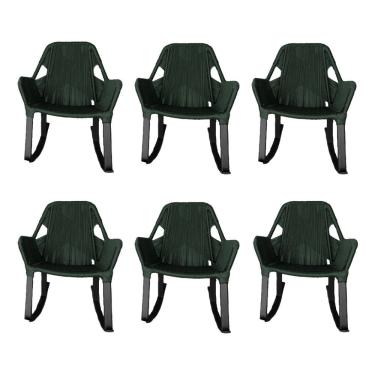 Imagem de Kit 6 Cadeiras De Balanço Athenas Corda Náutica Base Em Alumínio Preto-verde Musgo