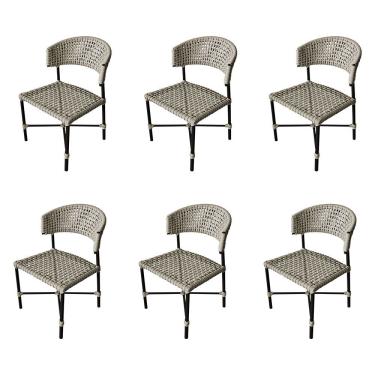 Imagem de Kit 6 Cadeiras Hortz Corda Náutica Base Em Alumínio Preto-areia