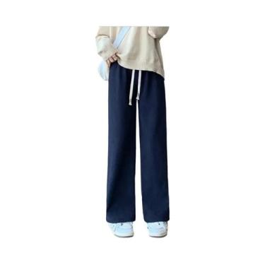 Imagem de Calças De Corduroy Femininas De Perna Larga Com Cintura Elástica, Long