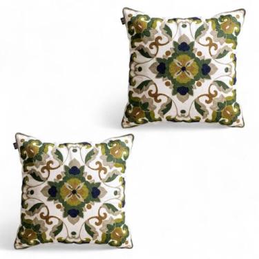Imagem de Kit 2 Capa De Almofada Mosaico Floral Bordada Ziper 43x43cm - Mkt Mult