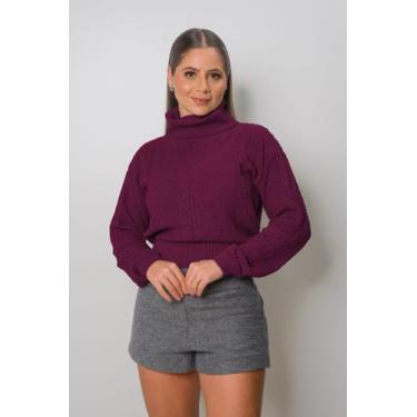 Imagem de Blusa Feminina De Frio Tricot Trançada Gola Alta Inverno - Calu Tricot