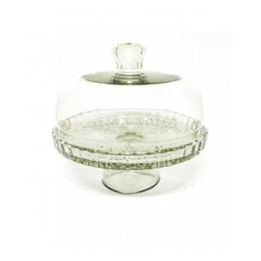 Imagem de Queijeira Vidro Com Pedestal e Base Decorada Veneza Grande 20cm - Mist
